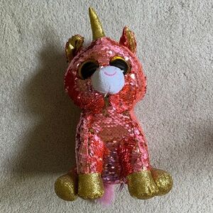 Sunset Unicorn Ty Flippables Pink Gold Flip Sequin 10” Beanie Stuffed Toy Animal